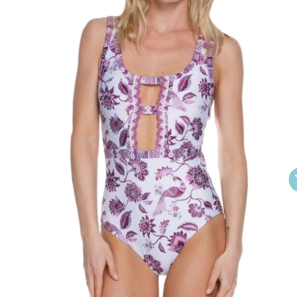 Becca Tahiti Plunge Cut Out One Piece Swimsuit size small